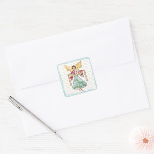Kerst Engel Gepersonaliseerd Vierkante Sticker (Envelop)