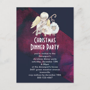 Kerst Engel Herder met Lambs Dinner Party Briefkaart