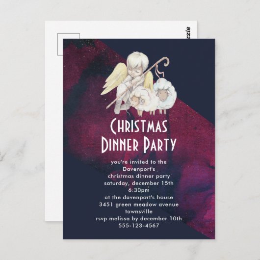 Kerst Engel Herder met Lambs Dinner Party Briefkaart (Voorkant / Achterkant)