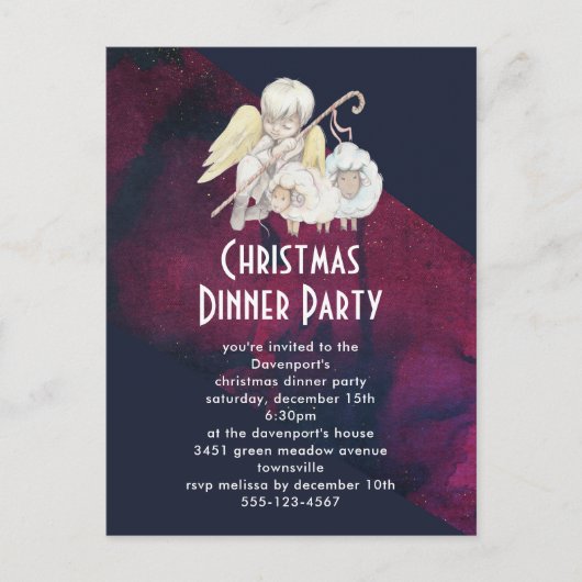 Kerst Engel Herder met Lambs Dinner Party Briefkaart (Voorkant)