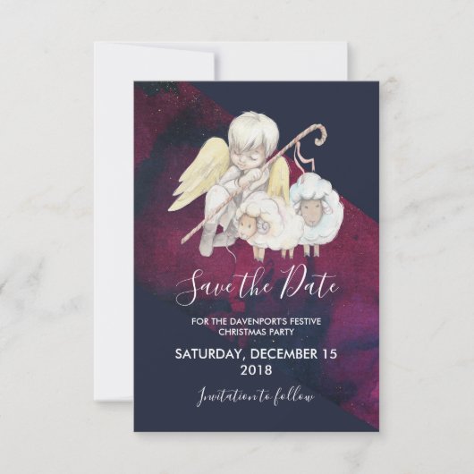 Kerst Engel Herder met Lambs Save the Date Kaart (Voorkant)