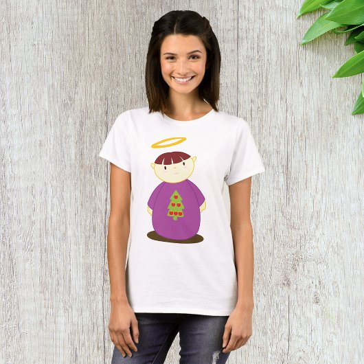 Kerst engel in Paarse vrouwen T-shirt