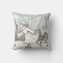 Kerst Engel Meisje Schaatsen in NYC Kussen