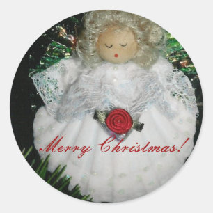 Kerst engel ornament, Merry Ch... - Gepersonalisee Ronde Sticker