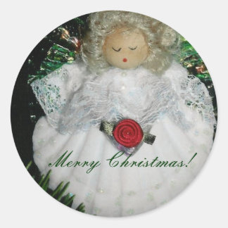 Kerst engel ornament, Vrolijk kerstfeest! Ronde Sticker