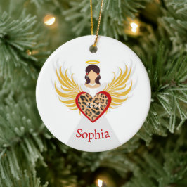 Kerst Engel Rode Hart Luipaard Vleugels Naam Gift Keramisch Ornament