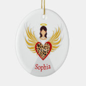 Kerst Engel Rode Hart Luipaard Vleugels Naam Gift Keramisch Ornament (Rechts)