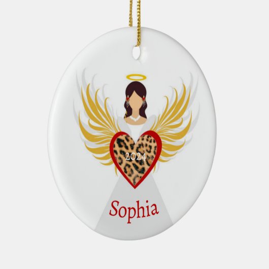 Kerst Engel Rode Hart Luipaard Vleugels Naam Gift Keramisch Ornament (Rechts)
