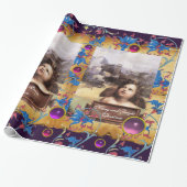 KERST ENGEL, ROOD BLAUW BLOEMPERKAMENT ROZE EDELST CADEAUPAPIER (Uitgerold)