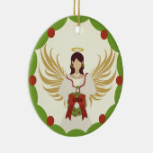 Kerst Engel Rood Groene Holly Krans Jaar 2024 Keramisch Ornament (Rechts)