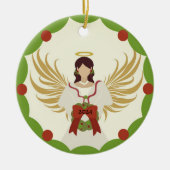 Kerst Engel Rood Groene Holly Krans Jaar 2024 Keramisch Ornament (Voorkant)