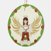 Kerst Engel Rood Groene Holly Krans Jaar 2024 Keramisch Ornament (Links)
