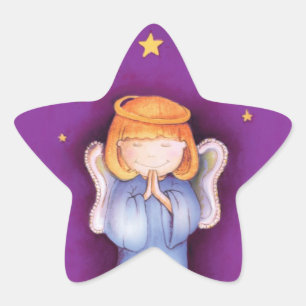 Kerst engel ster mauve sticker