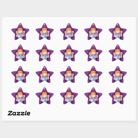 Kerst engel ster mauve sticker (Vel)