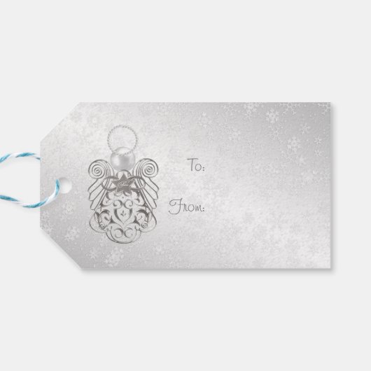 Kerst Engel van de Vrede Zilvergrijs "Aan: Van:" Cadeaulabel (Achterkant Horizontaal)