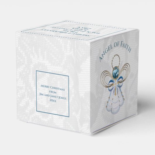 Kerst Engel van Geloof Blauw Filigraan en Kant Bedankdoosjes (Achterkant)