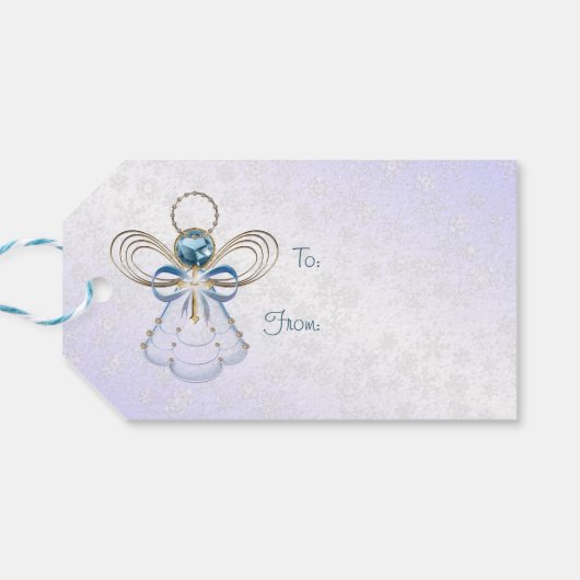 Kerst Engel van Geloof Blauw & Goud "Aan: Van:" Cadeaulabel (Achterkant Horizontaal)