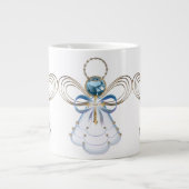 Kerst Engel van Geloof Elegant Blauw Goud Grote Koffiekop (Voorkant)