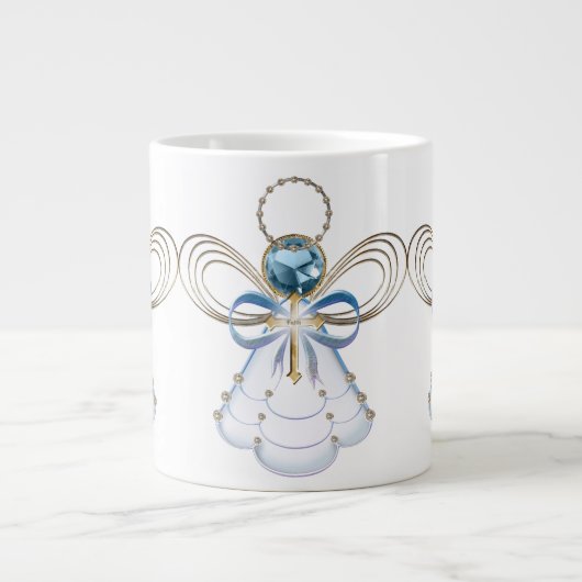 Kerst Engel van Geloof Elegant Blauw Goud Grote Koffiekop (Voorkant)