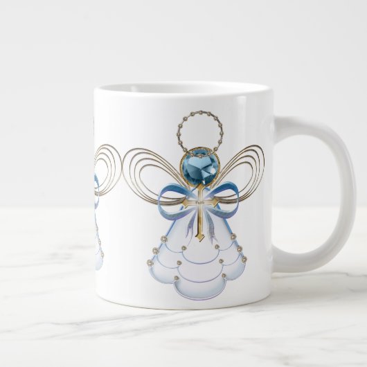 Kerst Engel van Geloof Elegant Blauw Goud Grote Koffiekop (Rechts)