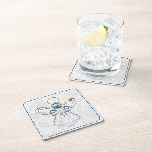 Kerst Engel van Geloof Elegant Blauw Goud Kartonnen Onderzetters (Insitu)