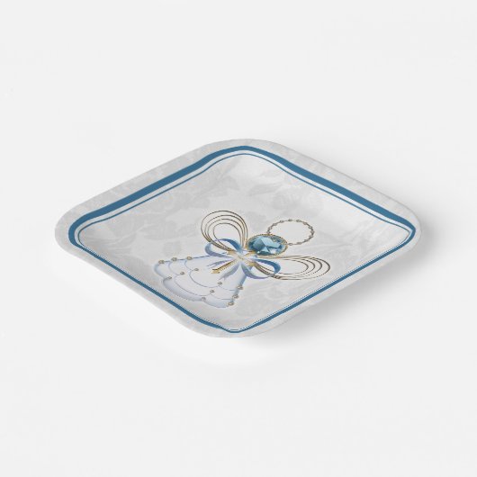 Kerst Engel van Geloof Elegant Blauw Goud Papieren Bordje (Gebogen)