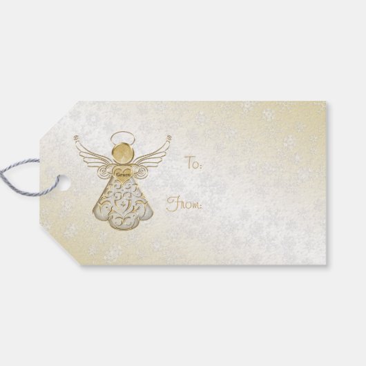 Kerst Engel van Grace Goud/Wit "Naar: Van:" Cadeaulabel (Achterkant Horizontaal)
