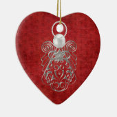 Kerst Engel van Vrede op rode getextureerde Chenil Keramisch Ornament (Rechts)