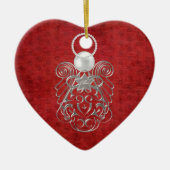 Kerst Engel van Vrede op rode getextureerde Chenil Keramisch Ornament (Voorkant)