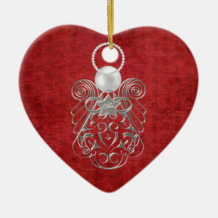 Kerst Engel van Vrede op rode getextureerde Chenil Keramisch Ornament