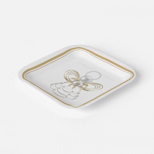 Kerst Engel van vreugde Parels Gouden filigraan Papieren Bordje (Gebogen)