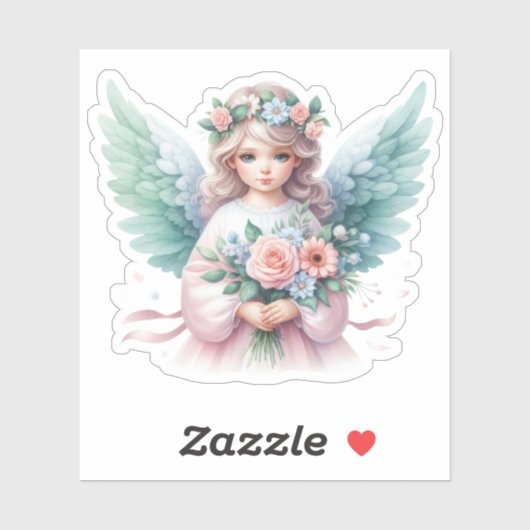 Kerst engel vleugels en bloemen sticker (Vel)