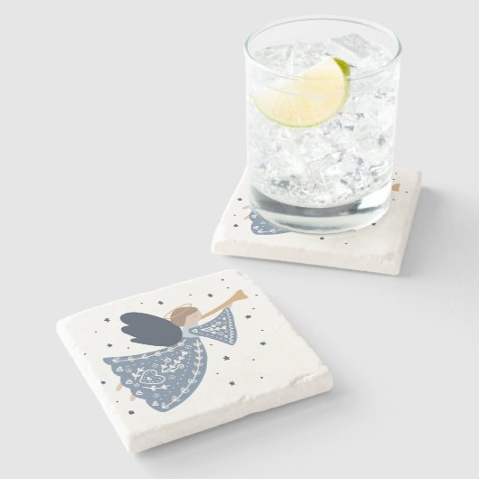 Kerst Engel Vrede op Aarde Vakantie Hartelijk Stenen Onderzetter (Zijkant)