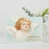 Kerst Engel Vrolijk Kerstfeest Religieus Blauw Feestdagenkaart (Staand voorkant)