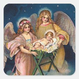 "Kerst engelen" Geboorte Scène Vierkante Sticker