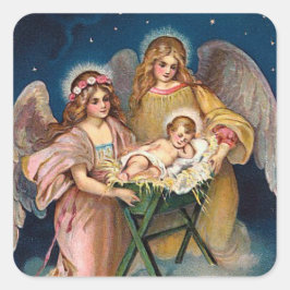 "Kerst engelen" Geboorte Scène Vierkante Sticker