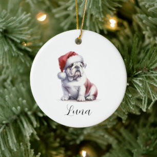 Kerst Engels Bull Dog Santa Hat Ornament