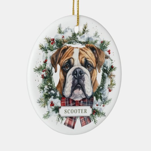 Kerst Engels Bulldog Keramische Cirkel Ornament (Rechts)