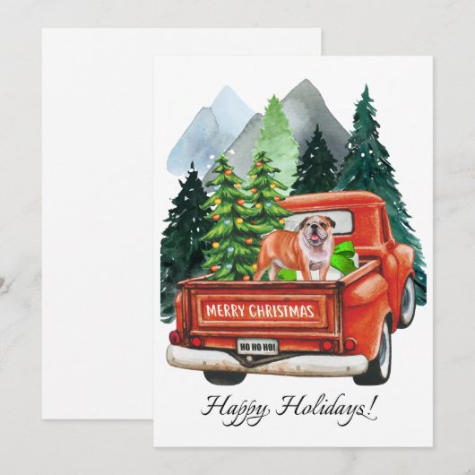 Kerst Engels Bulldog &  Truck Watercol Feestdagenkaart (Voorkant / Achterkant)