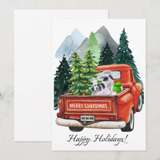 Kerst Engels Setter &  Truck Watercolo Feestdagenkaart (Voorkant / Achterkant)