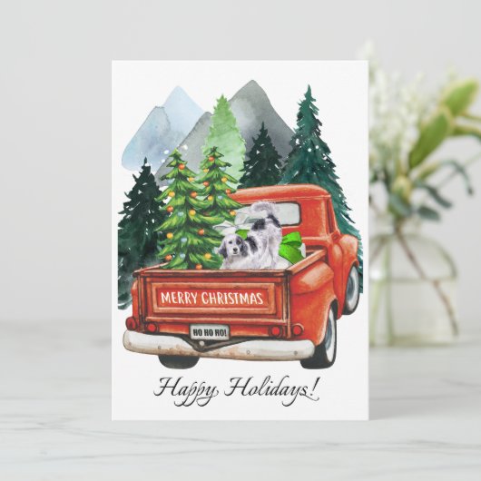Kerst Engels Setter &  Truck Watercolo Feestdagenkaart (Staand voorkant)