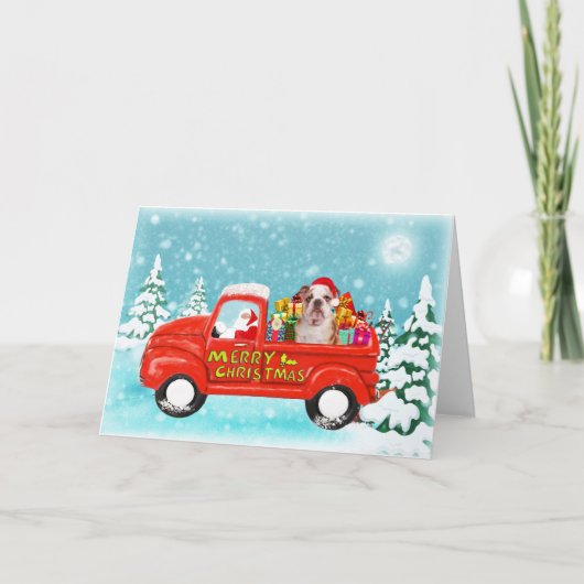 Kerst Engelse Bulldog cadeaus bezorgwagen Kaart (Voorkant)