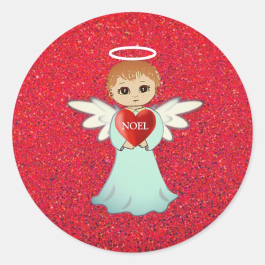 Kerst engeltje met halo ronde sticker (Voorkant)