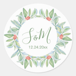 Kerst Envelope Seal, Greenery & Berries Ronde Sticker