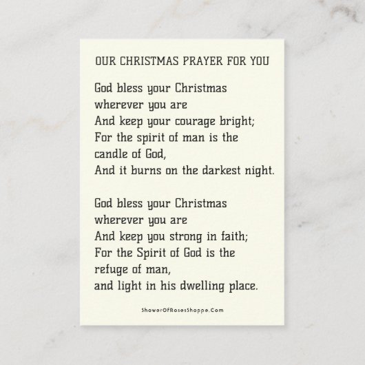 Kerst Epiphany Geboorte Gepersonaliseerd Gebed Visitekaartje (Achterkant)