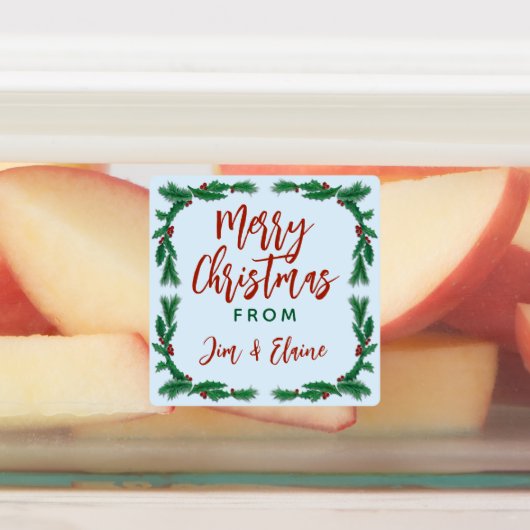 Kerst Eten Gift Labels Holly Border (Aangebracht)