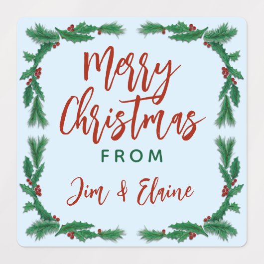 Kerst Eten Gift Labels Holly Border (Design 1)