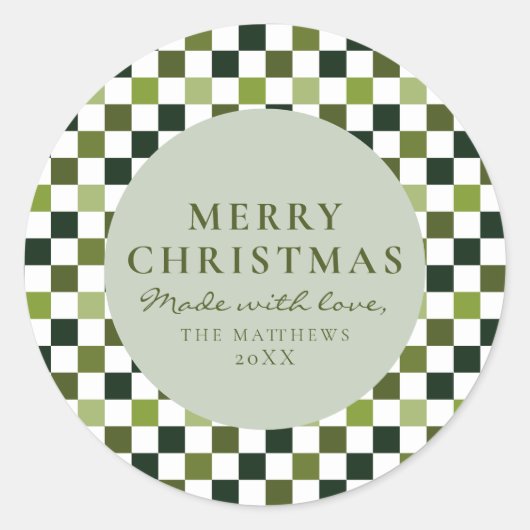 Kerst Eten Thuis Bakken Groene Check Kerstmis Ronde Sticker (Voorkant)