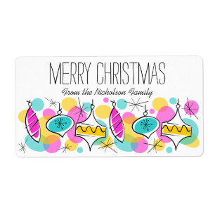 Kerst etiket met Retro Tree Baubles