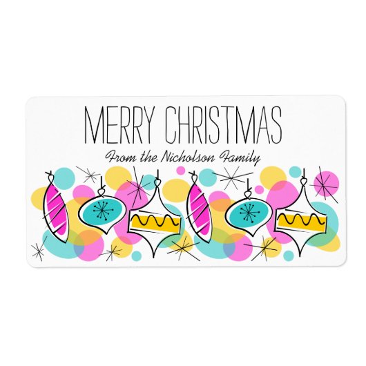 Kerst etiket met Retro Tree Baubles (Voorkant)